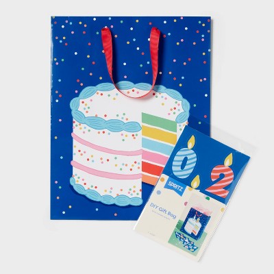 Large Birthday Cake Gift Bag with Stickers Blue - Spritz