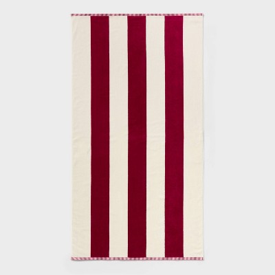 40"x72" Velour Vertical Wide Striped Cabana Beach Towel Berry - Threshold