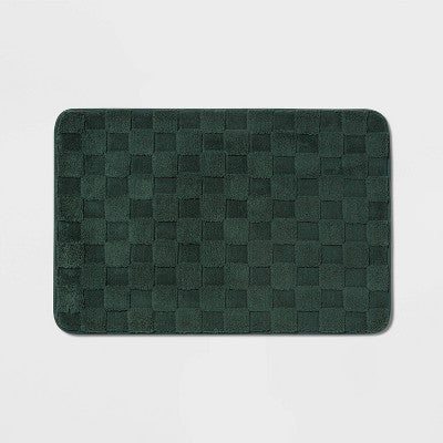 20"x30" Everyday Checked Cushion Bath Rug Dark Green - Room Essentials