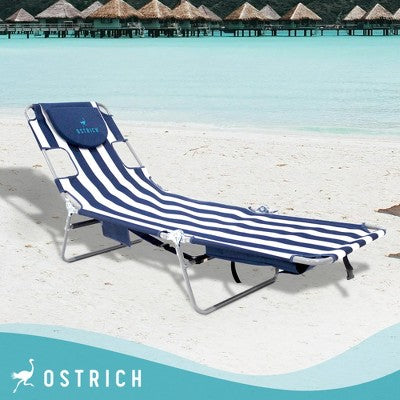 Ostrich 72" x 22" Chaise Lounge Portable Reclining Lounger, Outdoor Patio Beach Lawn Camping Pool Tanning Chair, Blue Stripe (LOCAL PICKUP ONLY)