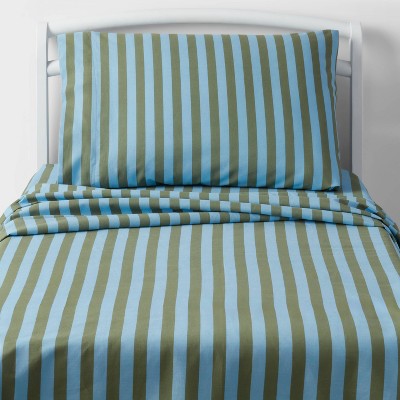Toddler Striped Kids' Cotton Sheet Set Blue/Green - Pillowfort