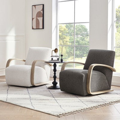 Spruce&Spring Swivel Accent Chair with U-Shaped Wood Arm, Single, Linen&Grey Wood (LOCAL PICKUP ONLY)