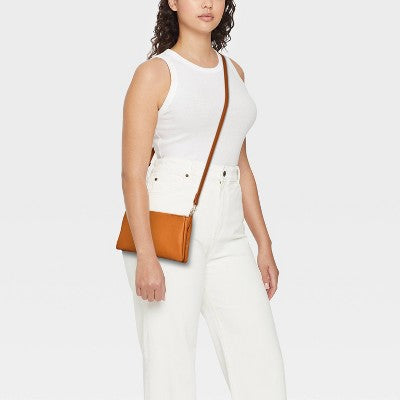 Double Gusset Crossbody Bag - Universal Thread Brown: Shell, Adjustable Strap, Twill Construction