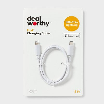 3' Lightning to USB-C Charging Cable - dealworthy White: Male-To-Male Connector
