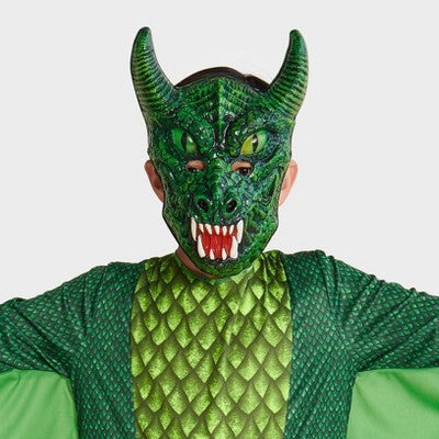 Kids' Blacklight Responsive Emerald Dragon Halloween Costume Jumpsuit with Mask L - Hyde & EEK! Boutique