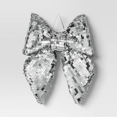 16" Christmas Jumbo Sequin Bow Wall Decor Silver - Wondershop