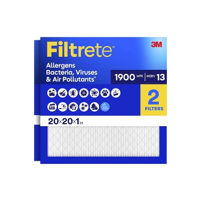 Filtrete 20"x20"x1" 2pk Allergens Bacteria Viruses & Air Pollutants MPR 1900 MERV 13 Electrostatic Pleated HVAC Furnace Air Filter (LOCAL PICKUP ONLY)