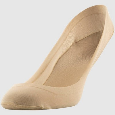 Peds Women's 2pk V Neck Super Low Cut Liner Socks - Black/Nude 5-10: Nylon Spandex Knit, Hidden Gel Heel Grip