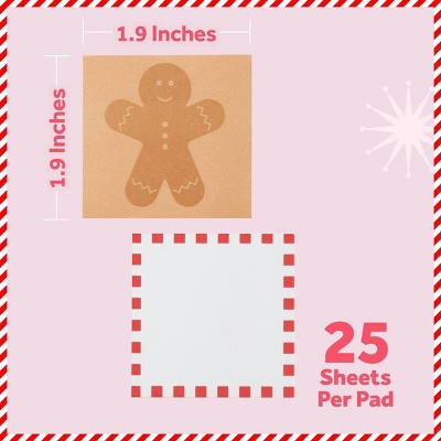 Post-it 2pk Jingle Notes Gingerbread Man 1.9"x1.9" Holiday Sticky Note Pads 25 Sheets Each