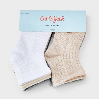 Toddler 6pk Waffle Ribbed Ankle Socks - Cat & Jack 4T-5T