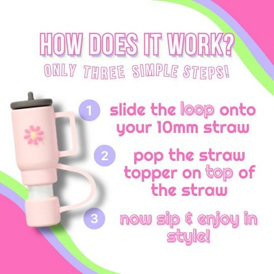CharCharms 4pk Tumbler Straw Topper: Pink PVC Straw Covers & Tumbler Accessories, Dishwasher-Safe, Hot/Cold Beverages