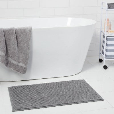 20"x32" Everyday Chenille Bath Rug Dark Gray - Room Essentials: Machine Washable, Tufted Bathroom Mat