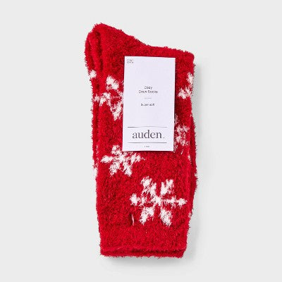 Women's Snowflake Cozy Crew Socks - Auden Red 4-10