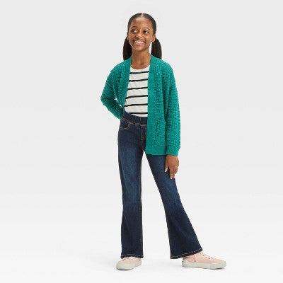 Girls' Mid-Rise Pull-On Flare Jeans - Cat & Jack Dark Wash 18
