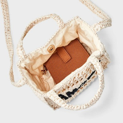 Top Handle Crochet Tote Handbag - Universal Thread Off-White