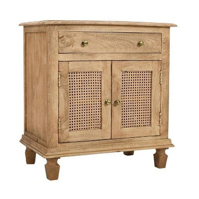 The Urban Port 30" Nightstand Table Rattan Cabinet Doors and Drawer Fronts Sandblasted Brown Mango Wood Brown (LOCAL PICKUP ONLY)
