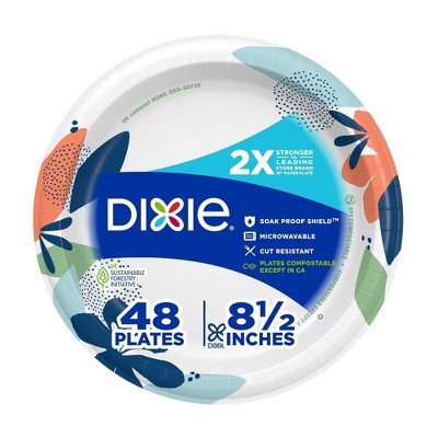 Dixie Everyday 8.5" Paper Plates - 48ct: Round, Floral Pattern, Microwave-Safe