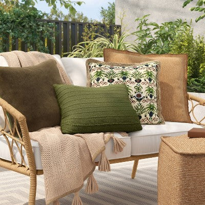 14"x20" Solid Textural Woven Lumbar Pillow Dark Green - Threshold