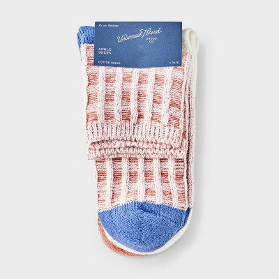 Women's Waffle 3pk Ankle Socks - Universal Thread Pink/Ivory/Tan 4-10: Tagless, Smooth Seams