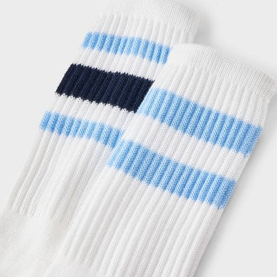 Girls' 2pk Striped Crew Socks - art class Blue L