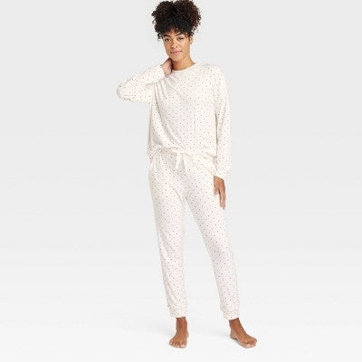 Women's Polka Dot Minky Fleece Pullover Top Joggers Pajama Set L