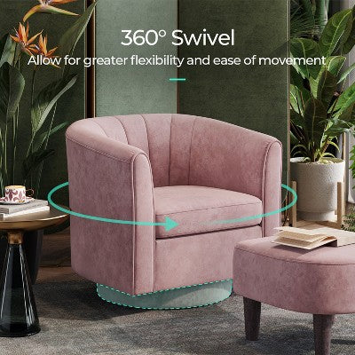 LINSY HOME Swivel Accent Chair Ottoman Set, Velvet Small Barrel Chair with Foot Rest Blue 27.4'' x 25.6'' x 26'' (LOCAL PICKUP ONLY)