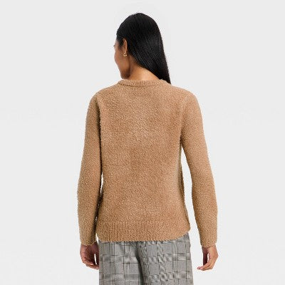 Women's Fuzzy Pullover Sweater - A New Day Brown M