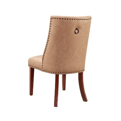 Axbridge Nailhead Trim Side Chair Faux Leather Tan - Powell: Set of 2, Upholstered, Wood Legs (LOCAL PICKUP ONLY)
