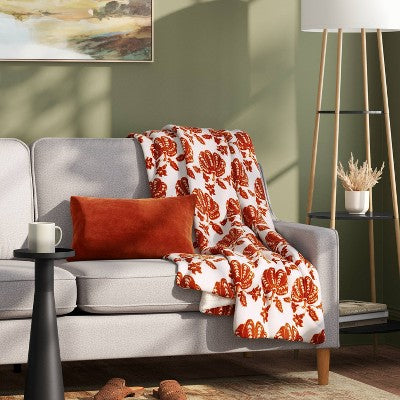 Printed Plush Pumpkin Throw with Faux Shearling Reverse Cream/Orange - Threshold
