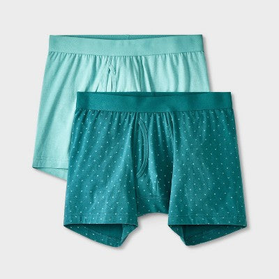Men's 2pk Fashion Boxer Briefs - Goodfellow & Co Aqua Green S: Cotton Spandex, Mid Rise, Knit
