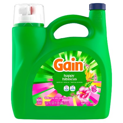 Gain Happy Hibiscus Hula HE Liquid Laundry Detergent: 132 fl oz, 100 Loads, Concentrated, Odor Control Formula