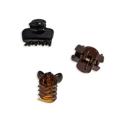 Kitsch Small Cloud Claw Clips - Black - Chocolate - Tort 3pk: For All Hair Types, Recycled Material