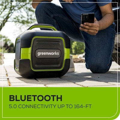 Greenworks POWERALL 24V Outdoor Bluetooth Portable Speaker with 2Ah Battery and Charger Green