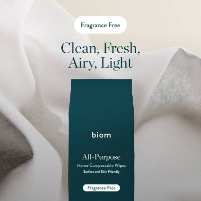 Biom Plant Based Refillable All Purpose Wipes - Fragrance Free - 60ct