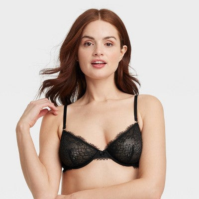Women's Lace Unlined Demi Bra - Auden Black 36D