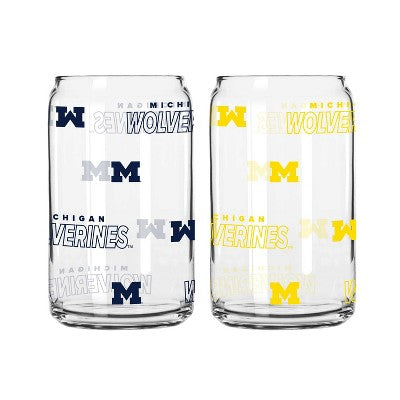 NCAA Michigan Wolverines 2pk Glass Can - 16oz: Stemless Drinkware, Glass Material