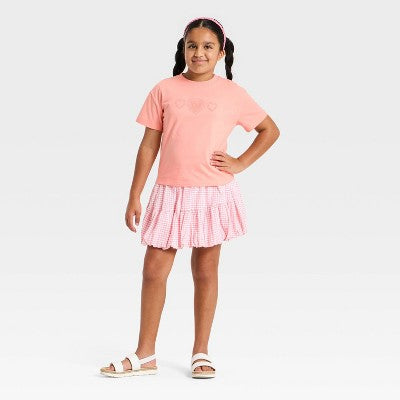Girls' Short Sleeve Hearts T-Shirt - Cat & Jack Peach Pink S