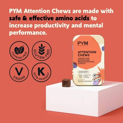 PYM Attention Vegan Chews - Focus Gummy Supplement - Mixed Berry - 20ct