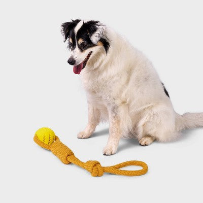 14" Rope with Ball Dog Toy - Boots & Barkley Yellow