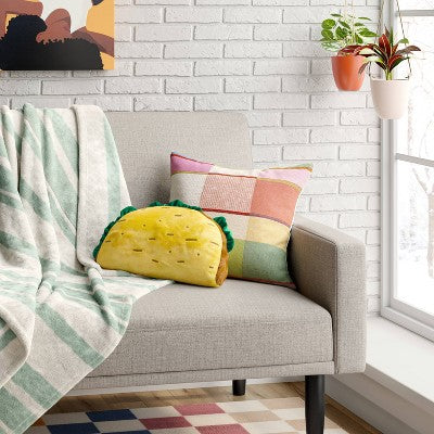 Taco Throw Pillow Yellow - Room Essentials: Novelty Plush Food Design, Multicolor, Indoor Use, 13.5"x8" Polyester