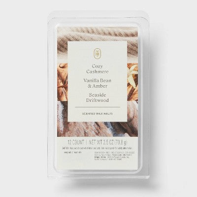 12ct Cozy Vanilla Amber Cashmere and Seaside Driftwood Wax Melts 2.5oz - Threshold