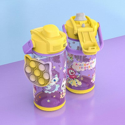 Zak Designs 16 fl oz Plastic Beacon Gabbys Dollhouse Straw Bottle with Fun Popper