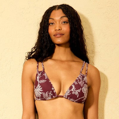 Women's Paisley Print Braided Straps Triangle Bikini Top XL