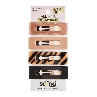 scunci Large Rectangular Fashion Snap Clips - Assorted Colors - All Hair- 4pcs