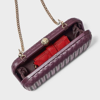 Woven Minaudiere Clutch Crossbody Bag - A New Day Dark Red