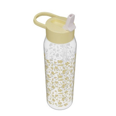 Zak Designs 32oz Vanilla Floral Manual Straw Bottle Yellow