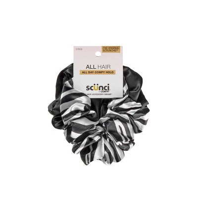 scunci Classic Chic Large Satin Scrunchies - Black/Zebra Print - All Hair - 2pcs