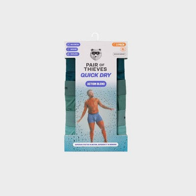 Pair of Thieves Men's Quick Dry Boxer Briefs 3pk - Green XL: Polyester Spandex Mid Rise Knit