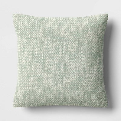 Textured Woven Cotton Square Throw Pillow Green - Room Essentials: Dobby Cotton, Indoor Decorative Accent, Polyester Fill