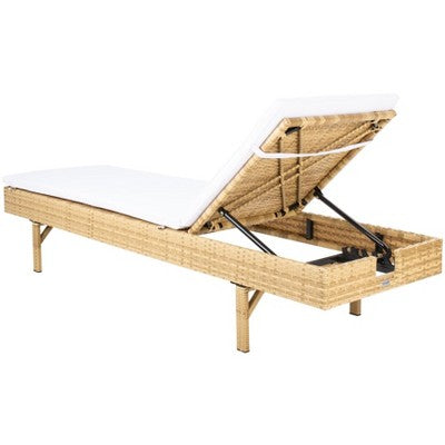 Cam Sunlounger W/ Cushion - Outdoor - PAT7501 - Natural/White - Safavieh (LOCAL PICKUP ONLY)